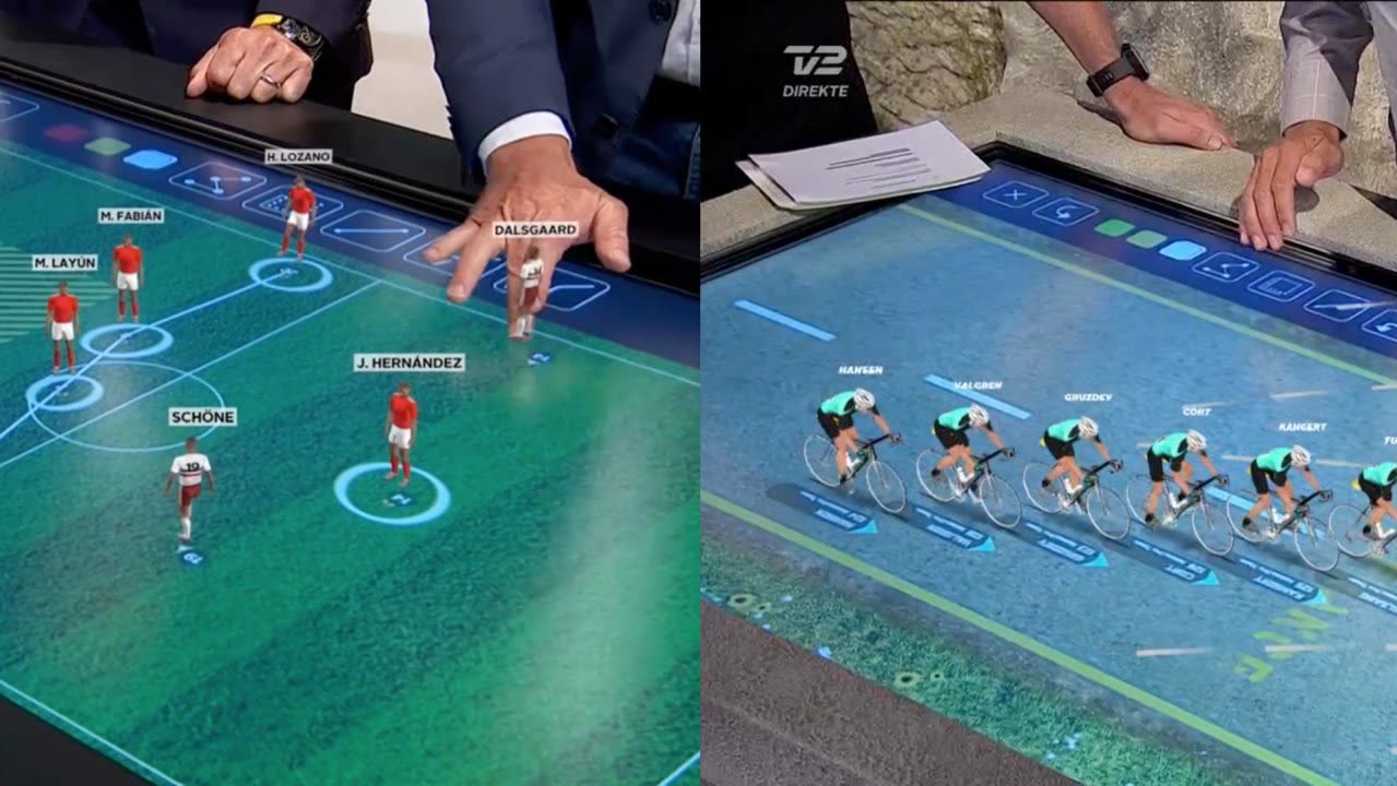 Sandbox AR tables — football tactical analysis and TV2 Tour de France rider lineup