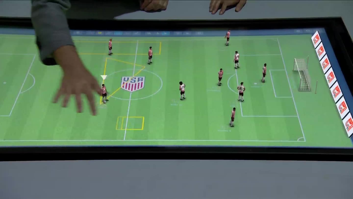 Sandbox AR pitch — USA formation, analyst interacting