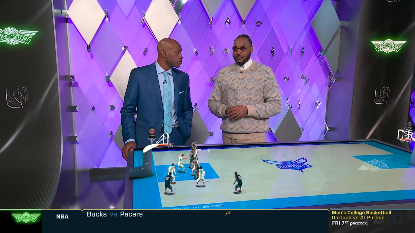 NBC NBA hosts interacting with the Sandbox AR court on air