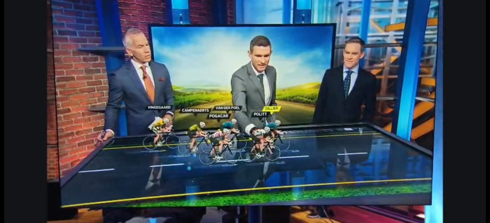 Sandbox AR table on NBC Sports — 3D Tour de France peloton with rider names